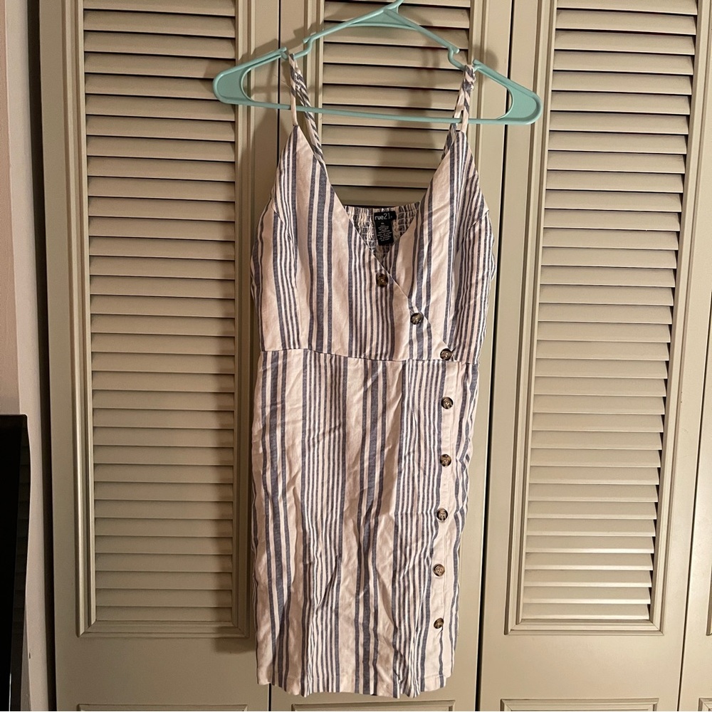 Striped short linen dress